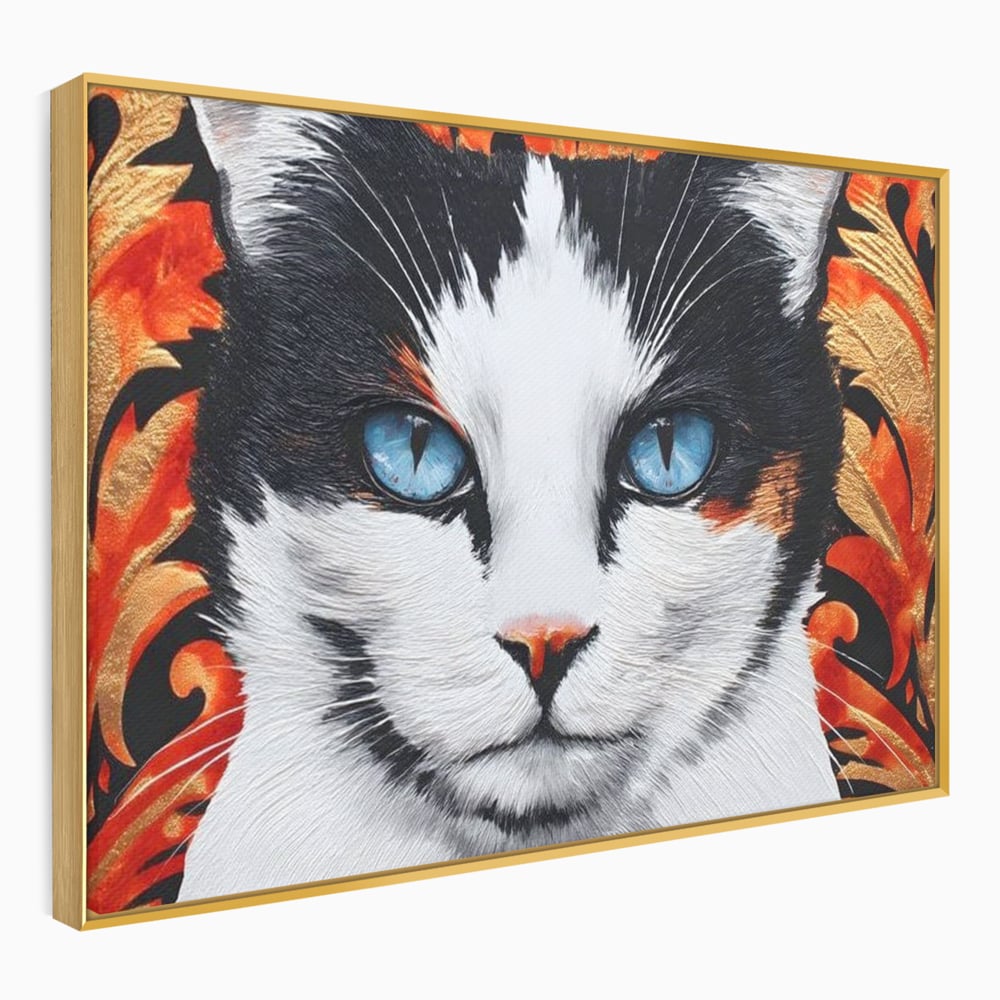Tablou canvas cu tablou canvas cu ochi de pisica, in rama de aluminiu auriu
